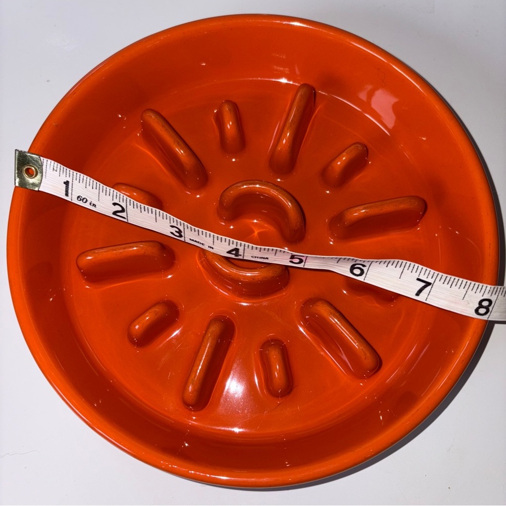 Le Tauci Pet Dog 8” Bowl Orange Ceramic Slow Feed Feeder Maze Puzzle - Picture 4 of 5